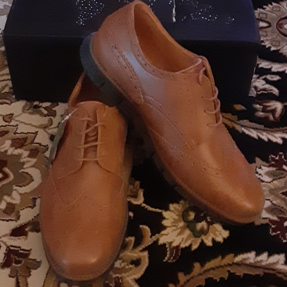 Gecatiso brown wingtip leather oxfords rubber soles w/tread lace up size 12 NEW…